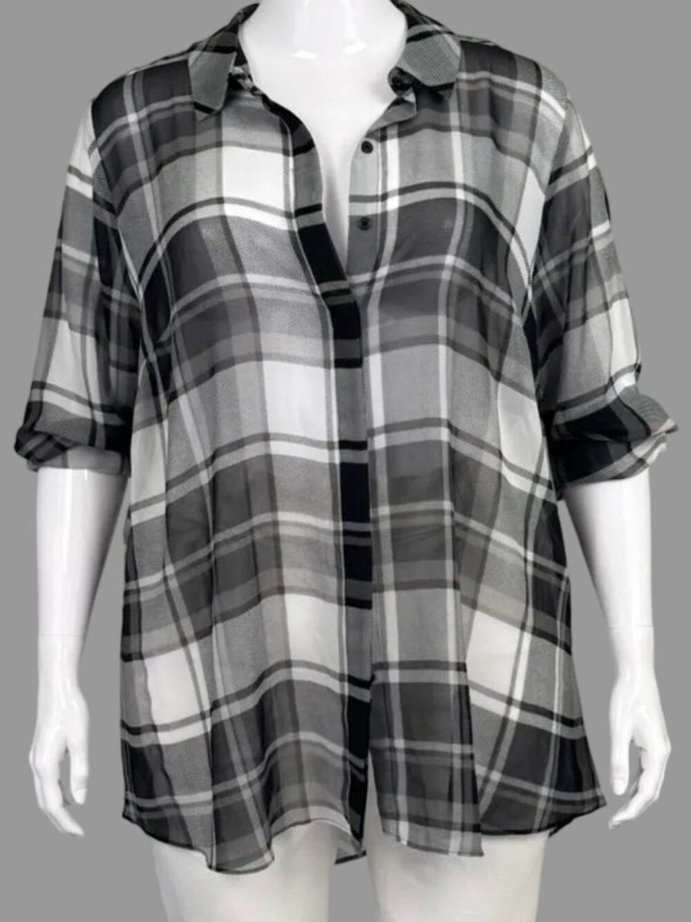Lane Bryant Lightweight Black and White Plaid Blouse - Size 22/24 (2X/3X)